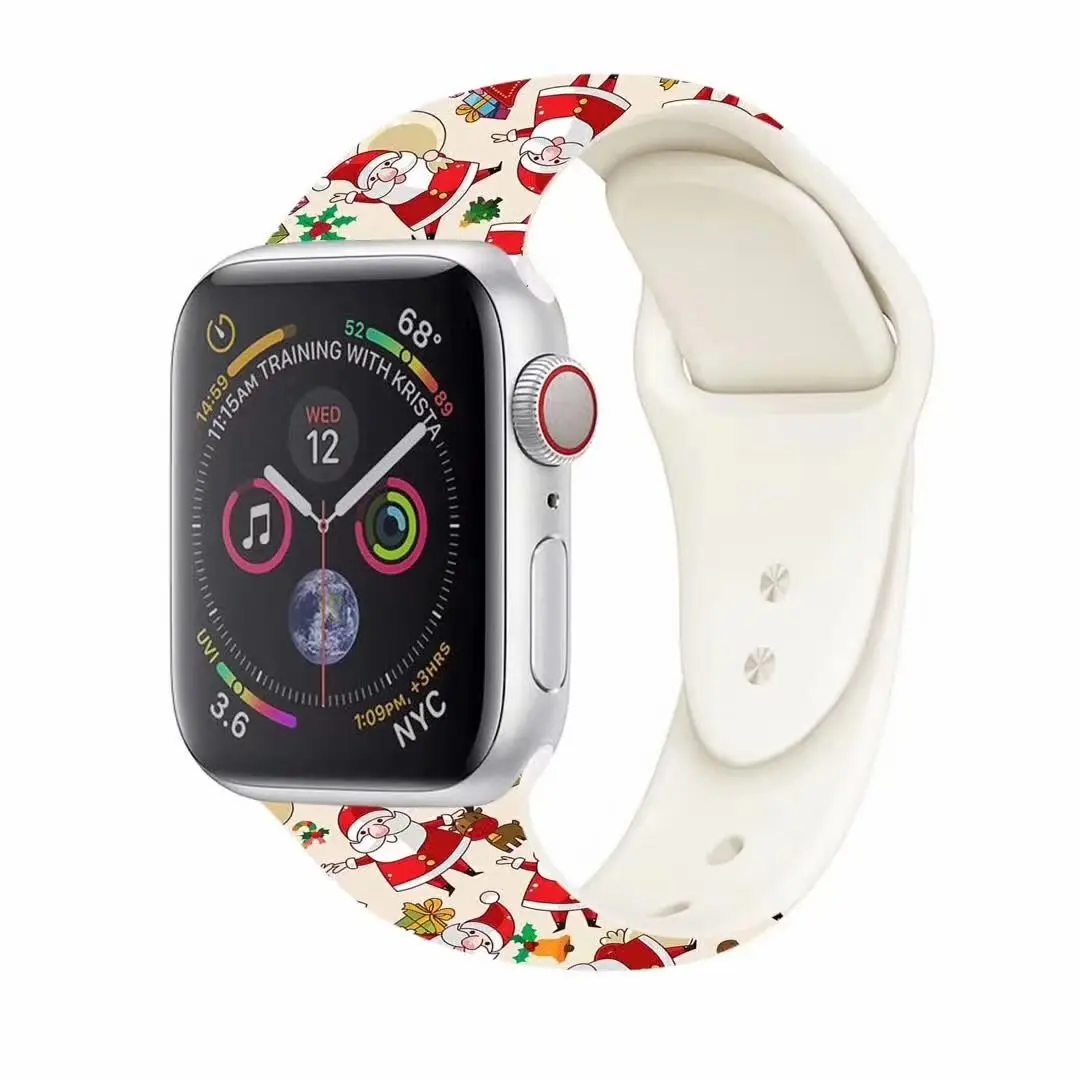Новейший силиконовый ремешок с рождественским узором для iWatch 5 4 3 2 1 Apple Watch Band 44 мм 42 мм 40 мм 38 мм браслет на запястье ремень