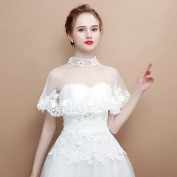 

White Sheer Summer Cape Women Fashion Cover Up Appliqued Petal Flower Wrap Wedding Bridal Accessories Shawl Handmade