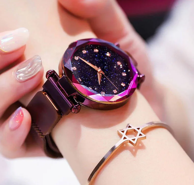 Для женщин магнитная пряжка звездное небо Алмазный Часы Роскошный Кристалл Модные Часы кварцевые женские часы подарок часы Relogio Feminino
