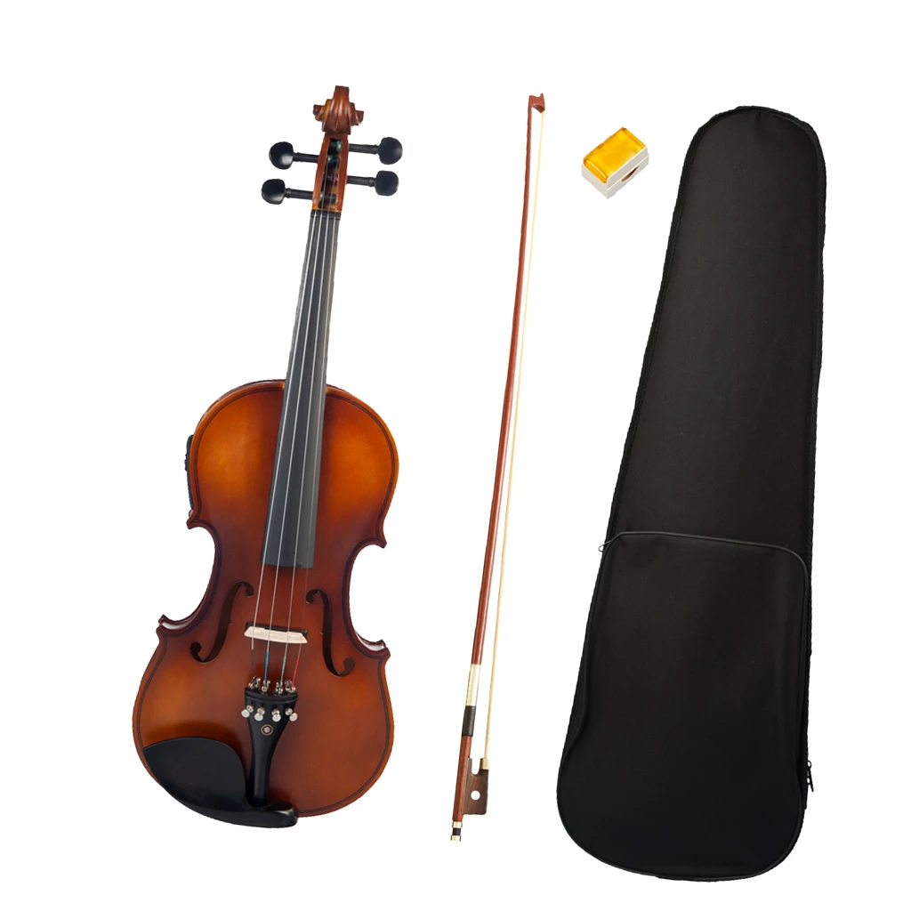 1 Set Solid Wood Silent Electric Acoustic Violin with Storage Bag Bow Rosin- 4/4