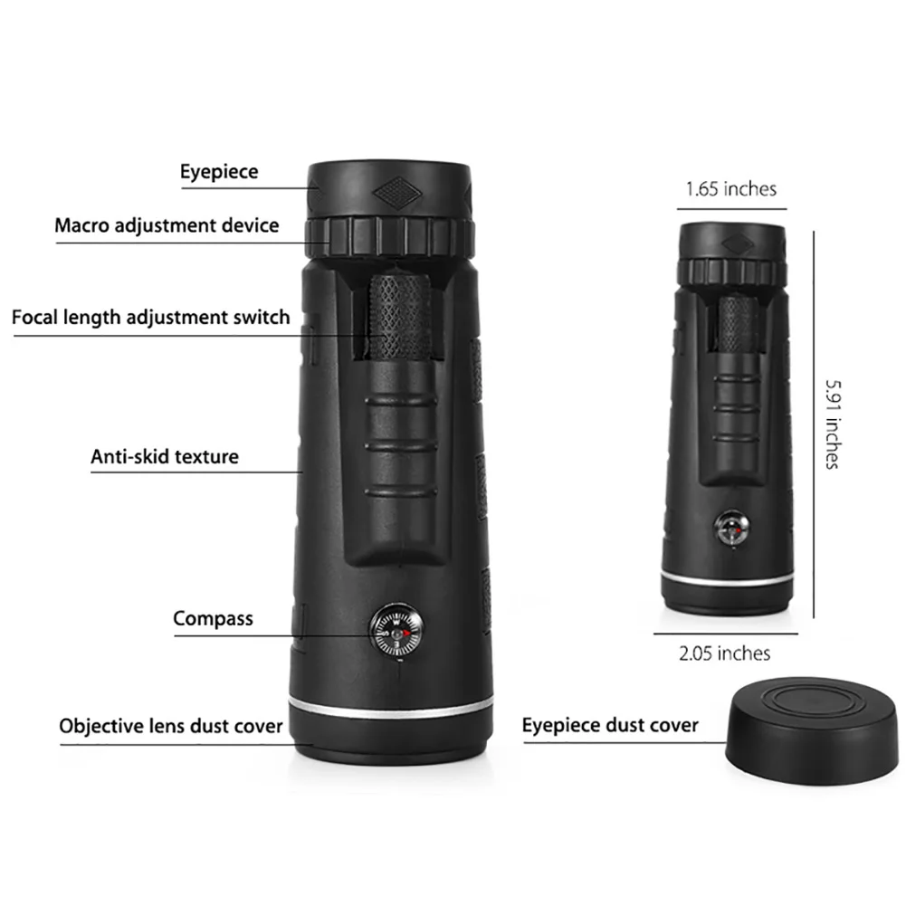  40X60 Professional Hunting Optical HD Lens Outdoor Monocular Telescope Objective with Compass Tripo