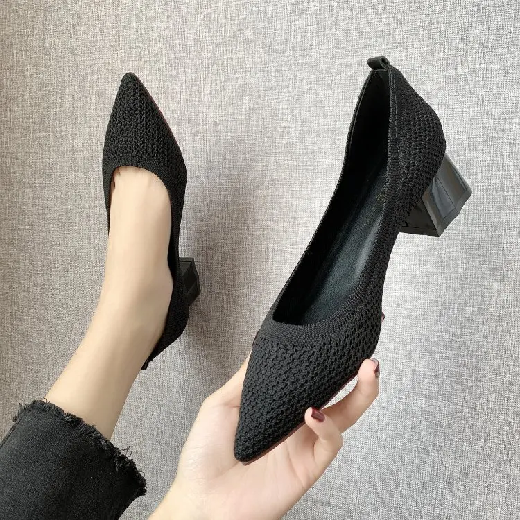 4 CM-Black1 EOEODOIT/весенние модные дышащие туфли-лодочки; Туфли-лодочки на среднем металлическом каблуке; пикантные Женские повседневные туфли-лодочки с v-образным вырезом; Офисная Женская обувь - Цвет: 4 CM-Black1