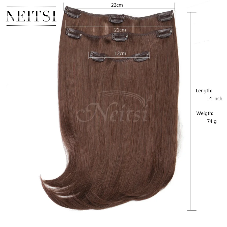 Neitsi 14 ''3 шт./компл. 75 г 8 зажимов прямой синтетический зажим для наращивания волос термостойкие искусственные накладные волосы красный коричневый цвет - Цвет: Red Brown-565