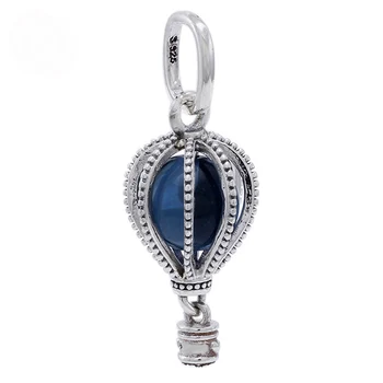 

New 925 Sterling Silver Charm Polished Moonlight Blue Crystal Air Balloon Pendant Beads Fit Bracelet Bangle Diy Jewelry