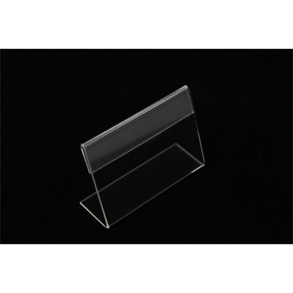 Acrylic T1.3mm Small Sign Clip L Label Tag Frame Table Sign Price Tag Label Display Paper Name Card Holders Stands 50pcs
