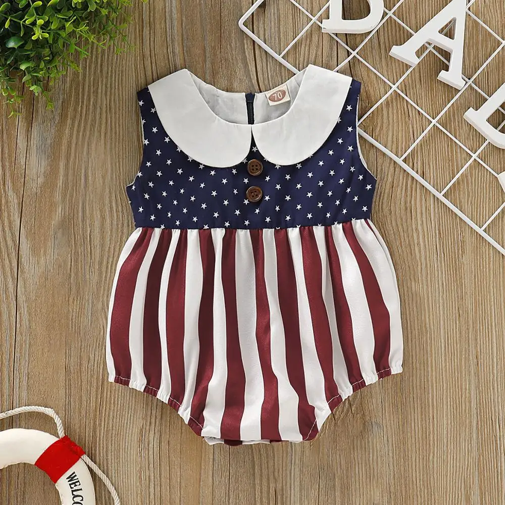 Fourth of July Newborns Baby Bodysuits for Girls Summer Sleeveless Body Tops Clothes Cotton Toddler Infant Jumpsuits 4th of July