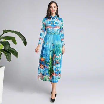 

Xiaomoli fashionable and elegant fairy pleated printing, slim and slim reducing age dress, new in autumn 2020