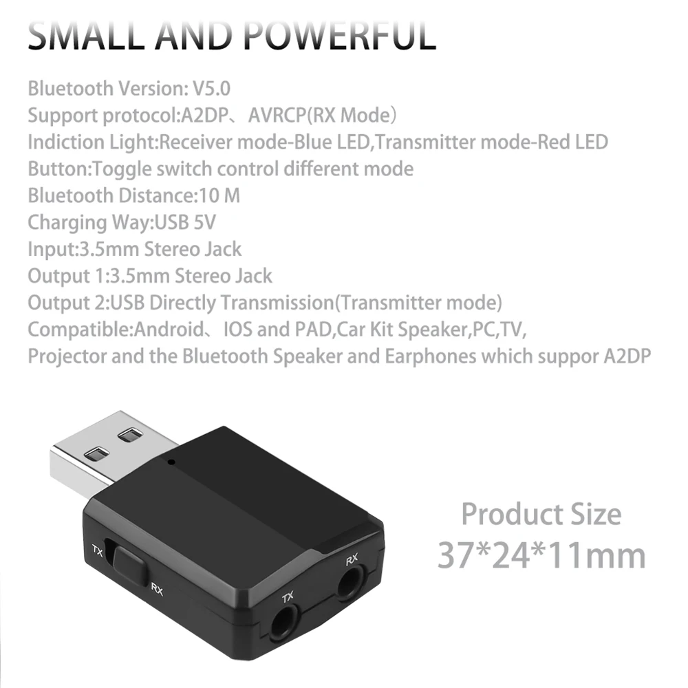 3 в 1 Bluetooth 5,0 передатчик и приемник стерео USB ключ и 3,5 мм AUX беспроводной для ТВ ПК Earbus Радио Mp3 плеер модуль