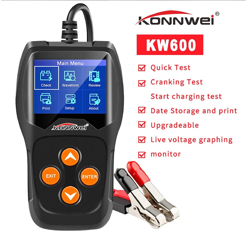 Тестер автомобильного аккумулятора KONNWEI KW600 12 В 100-2000CCA Вольт инструменты для