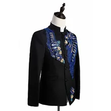 Свадебные смокинги для жениха, костюм для мужчин, модный синий блестящий вышитый мужской костюм для выступления певца, вечерний блейзер для выпускного вечера, костюм из 3 предметов