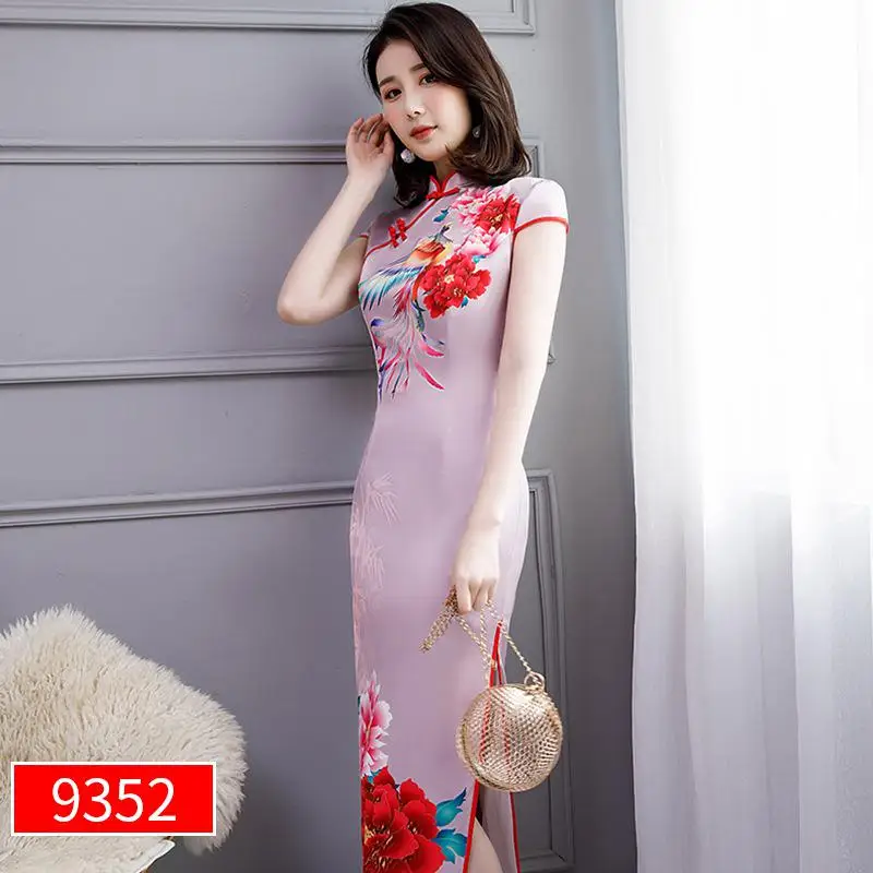 Классическое китайское традиционное Цветочное платье Qipao тонкое сексуальное длинное вечернее платье размера плюс 4xl 5xl Новинка женское платье Cheongsam Vestidos - Цвет: pink