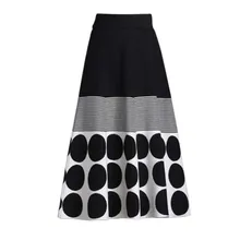 

Polka Dot Print Long Maxi Winter Skirt Women Fashion 2022 White Black High Waist A Line Knitted Skirt Female