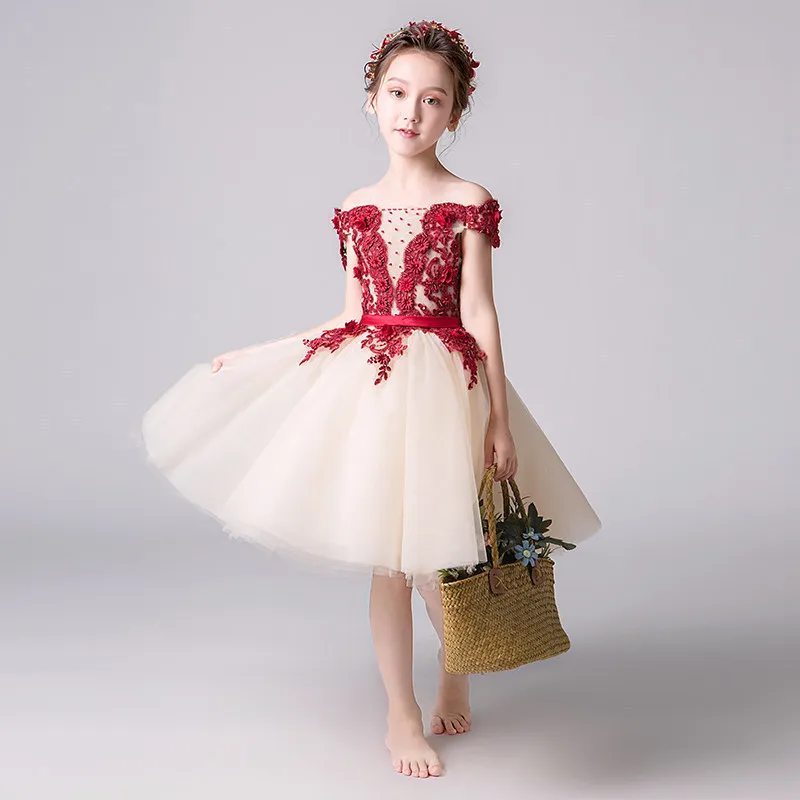 Girl'S Gown Princess Dress New Style CHILDREN'S DAY Flower Boys/Flower Girls Puffy Yarn Children Host Catwalks Costume Long