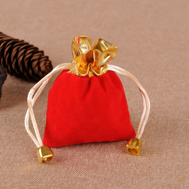 100pcs/lot 7x9cm Gold Opening Christmas Bell Drawstring Velvet Pouches For Jewelry Bags Pearls Beads Storage Packaging Bag 1000pcs 7x9cm diy jewelry bag gift bag women drawstring organza gift bags for wedding christmas jewelry display packaging bags