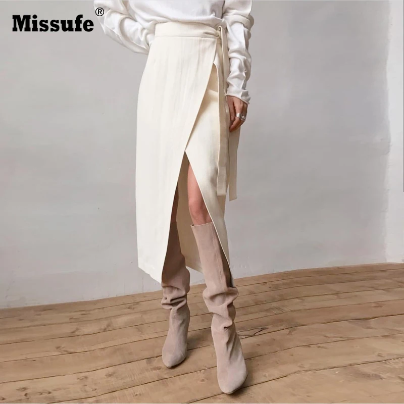 

Missufe Spring Autumn Casual Irregular Skirt Women High Waist Solid Color Midi Skirts Female 2019 Fashion Clothing New Femme