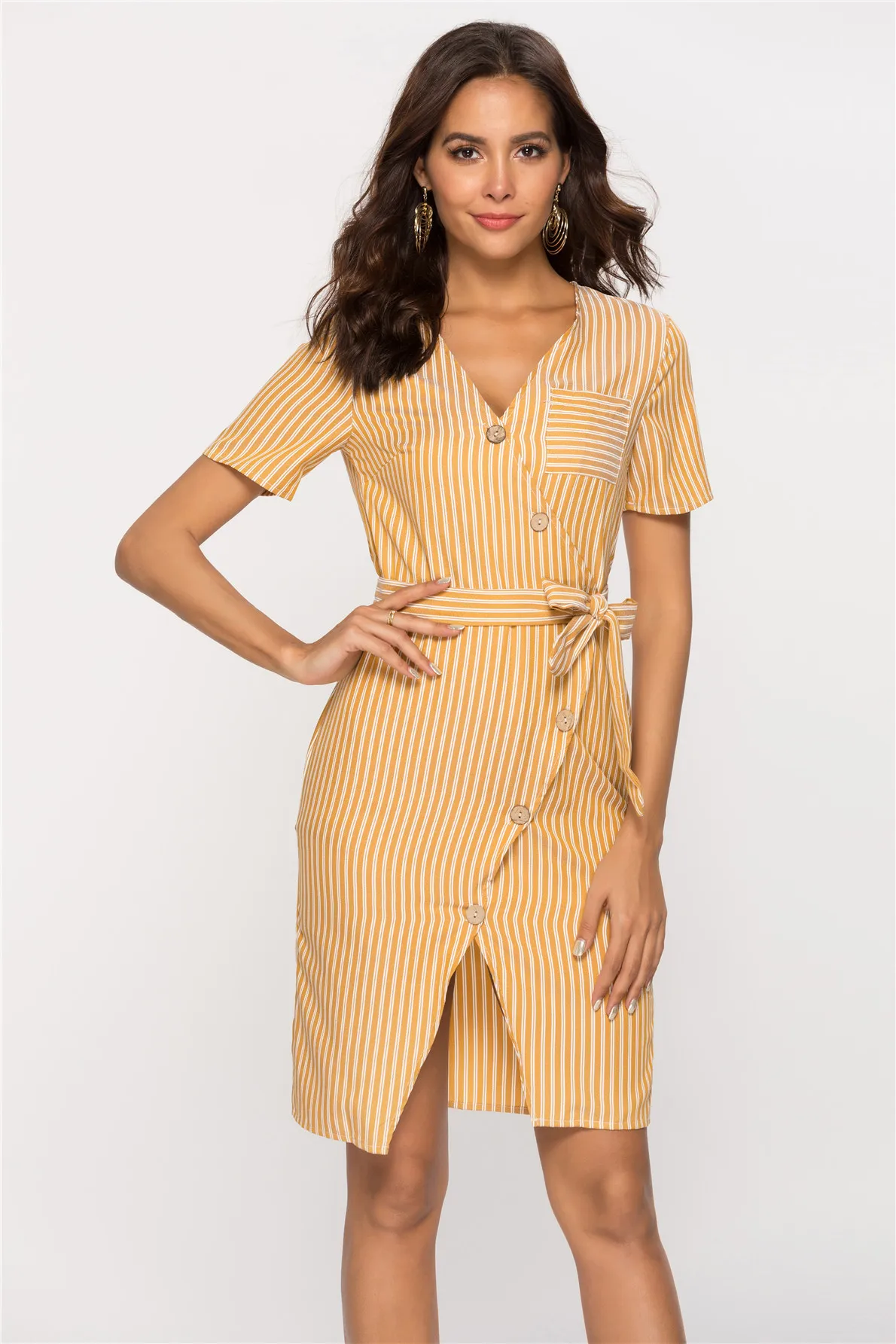 

2019 Spring And Summer Europe And America Stripes Irregular Dress