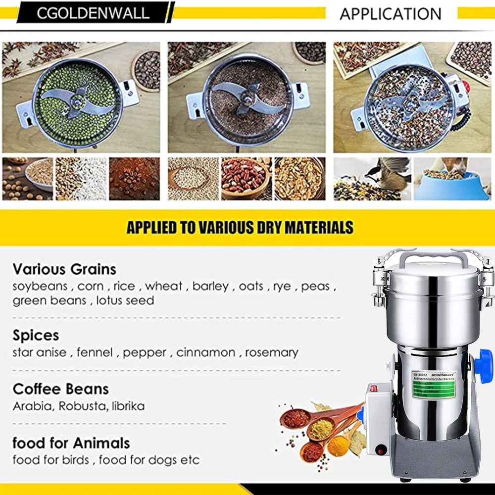 800G Herb Grinder Coffee Machine Grain Spices Mill Medicine Wheat Mixer Dry Food Grinder Big Capacity Stainless Steel 2