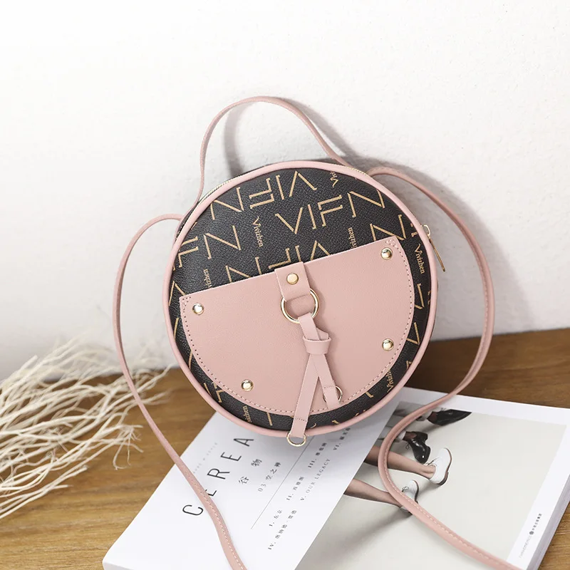 

Foreign Trade WOMEN'S Bag 2019 Japanese Korean New Style Fashion Contrast Color Small round Bag Women's Shoulder Phone Bag Purse