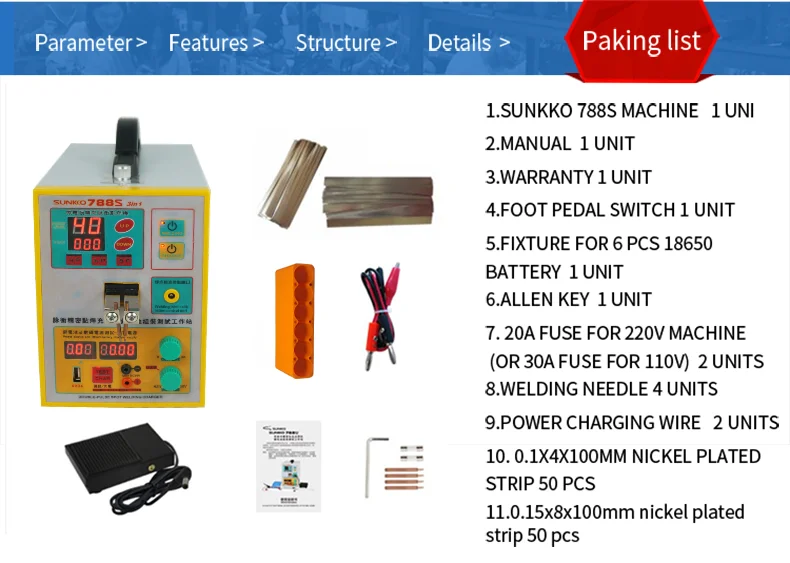 SUNKKO 788S батарея точечная сварка 2.8KW Многофункциональный импульсный точечный сварочный агрегат для 18650 литиевой батареи точечная сварка usb зарядка тест