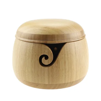 

Economical Wooden Yarns Bowl with Removable Lid Holder Portable for Knitting Crochet Storage ds99