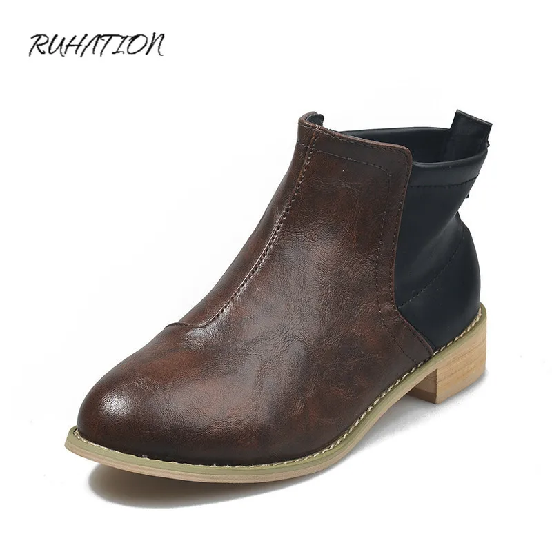 

New Winter Shoes Women Round Toe Slip-On Low Square Heel Chelsea Boots Woman Ankle Boots Plus Size43