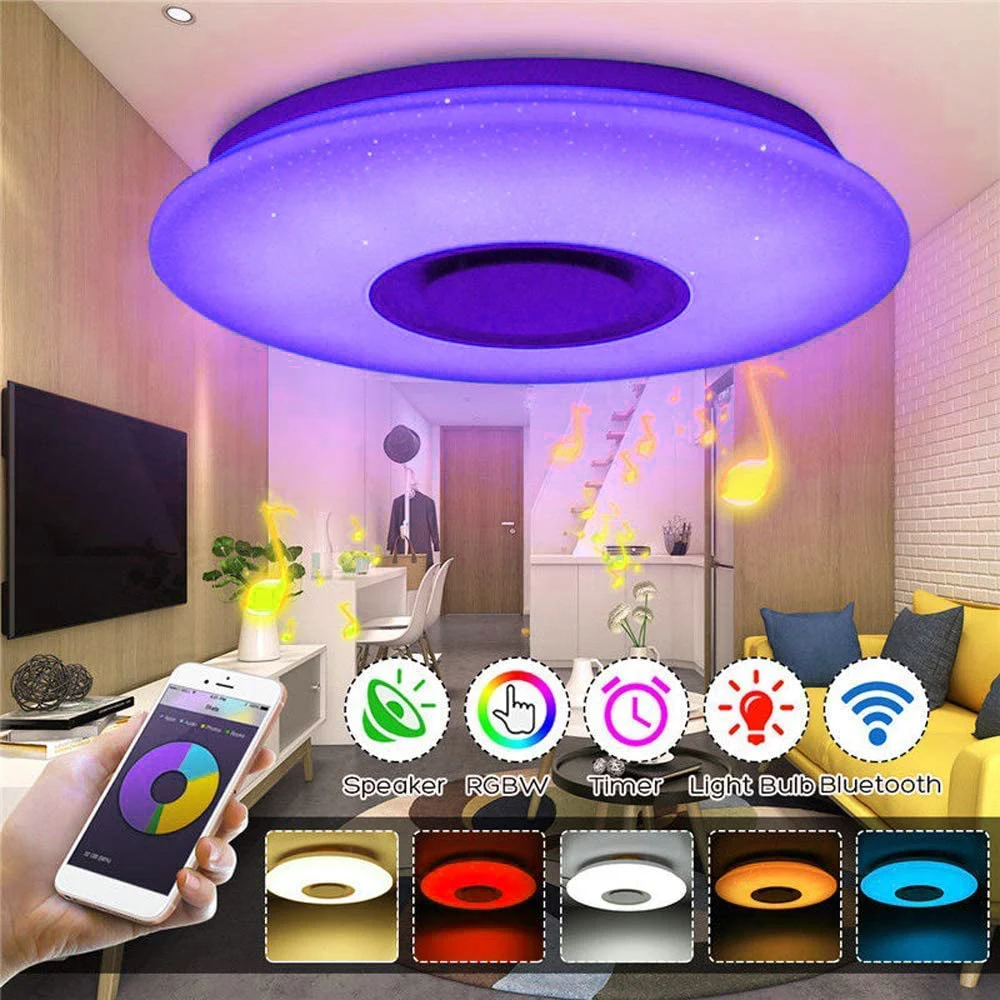Smart WIFI RGBW Color Bluetooth Speaker LED Ceiling Lights for Room 60W LED Fixtures Ceiling Lamps M