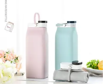 

FDA 600ML Portable Collapsible Milk Bottle with Lid Foldable Drinking Water Bottle Large Capacity Outdoor Silicone Folding Water