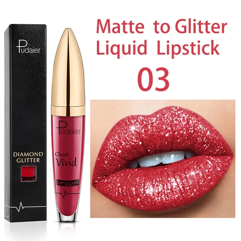 Colors Diamond Shimmer Glitter Lip Gloss Matte To Glitter Liquid Lipstick Waterproof Diamond Pearl Colour Lip Gloss Make Up