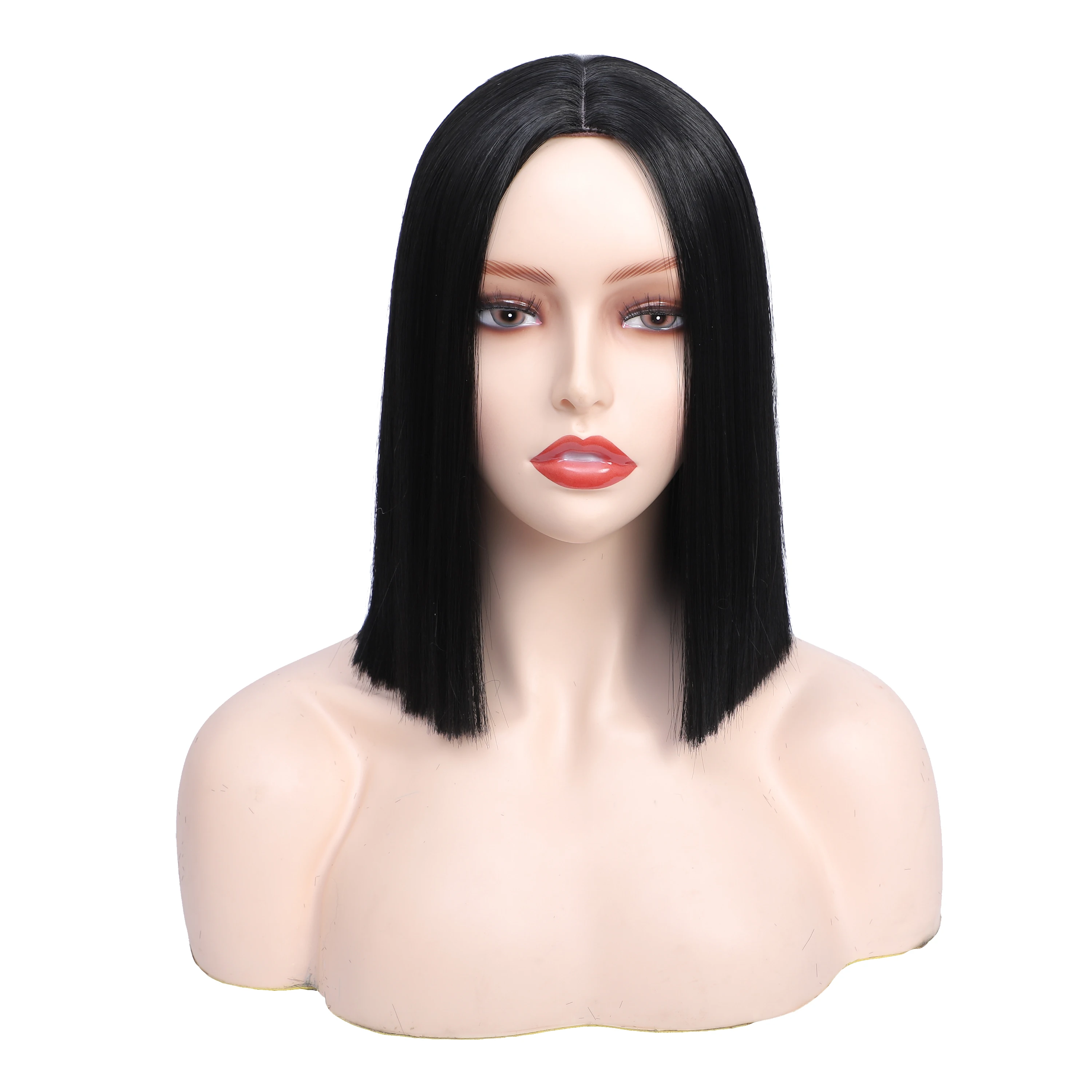 

LANYI Short Straight Middle Part Bob Synthetic Wigs For Women Daily Use Cosplay Wig Black Wigs Halloween Heat Resistant