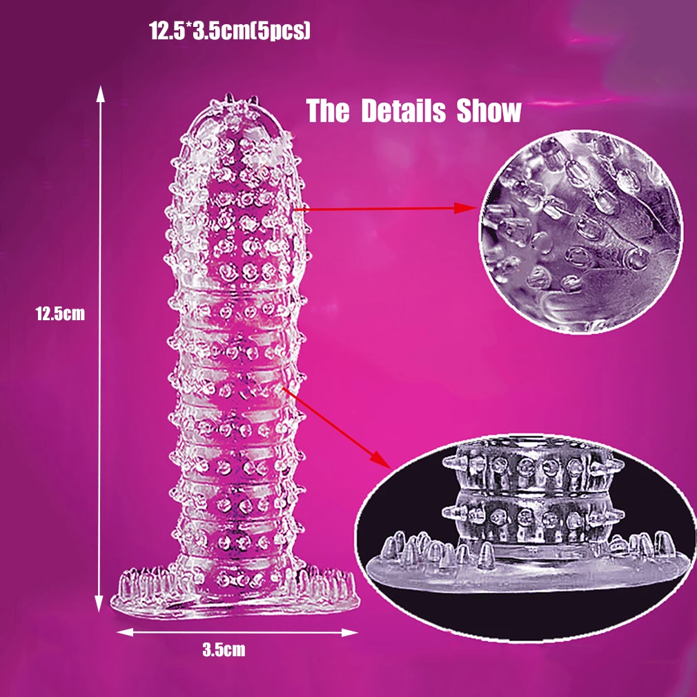 5pcs set Reusable TPE Crystal Penis Sleeve Condom Penis Extendtion Time Delay Soft G Point Kondom