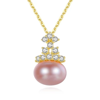 

MetJakt S925 Sterling Silver Exquisite Crown Freshwater Pearl Pendant Micro Inlaid Zircon Fashion Elegant Women's Necklace
