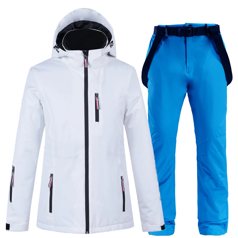 30 чисто белая женская зимняя одежда, одежда для сноуборда, костюм, наборы 10 k, водонепроницаемый ветрозащитный зимний костюм, лыжная куртка+ ремень, зимние штаны - Цвет: picture jacket pant