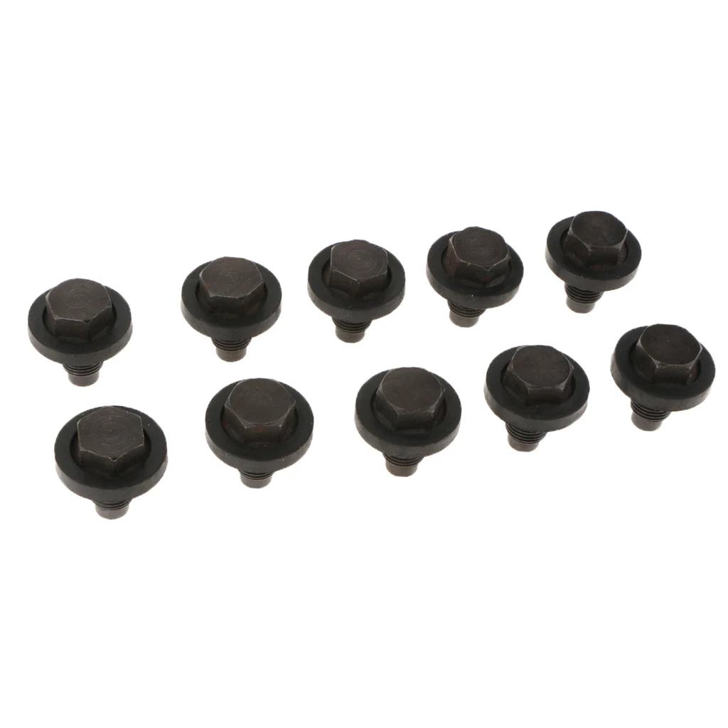 10pcs 1/2-20 Black Oil Pan Drain Plug Bolt With Crush Washer