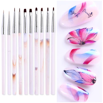 

1 Pc UV Gel Liner Brush Drawing Painting Brushes Carving Pen Nail Liner Acrylic Pens Marble Handle Nail Art Pencil Tool DIY