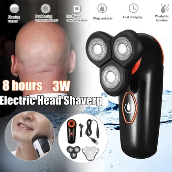 

Mens Rechargeable Bald Head Electric Shaver 3 Floating Heads Beard Nose Ear Hair Trimmer Razor Clipper Facial Brush