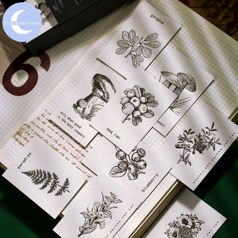 

YueGuangXia 45*65mm Mushroom Specimen Plant Deco DIY Plain Stickers Vintage Stickers with Material Paper Easy To Cut 410Pcs/pack