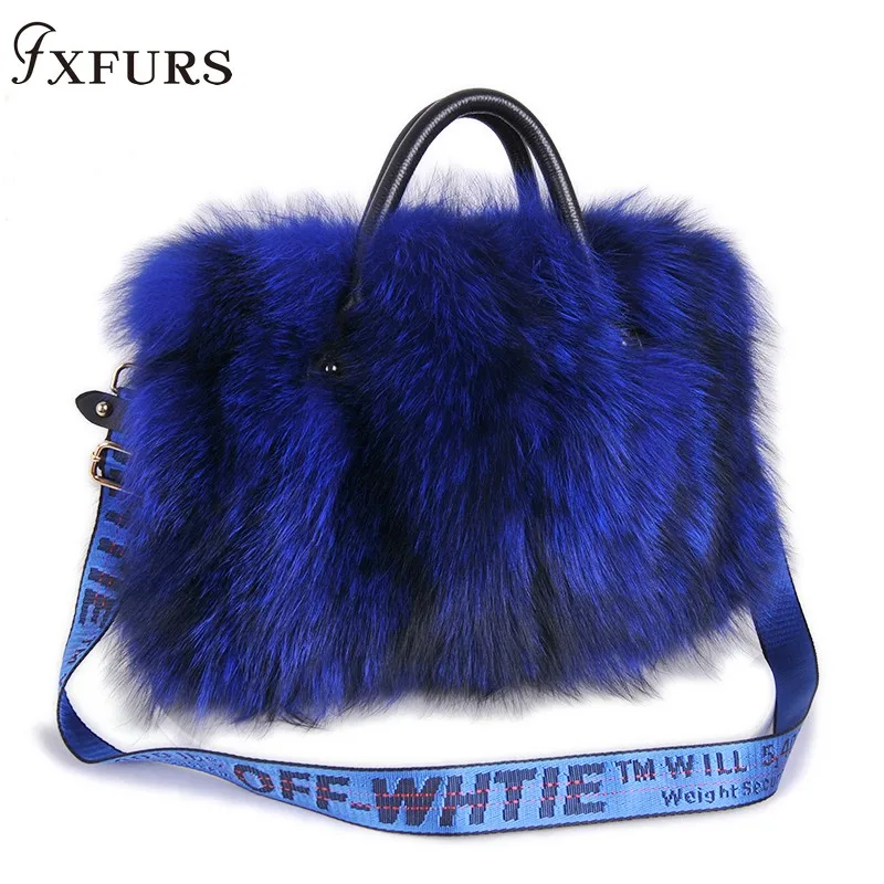 

2019 Women Luxury Real Fox Fur Handbags Natural Silver Fur Bags New Fashion Winter New Crossbody Single Shoulder Big Capacity