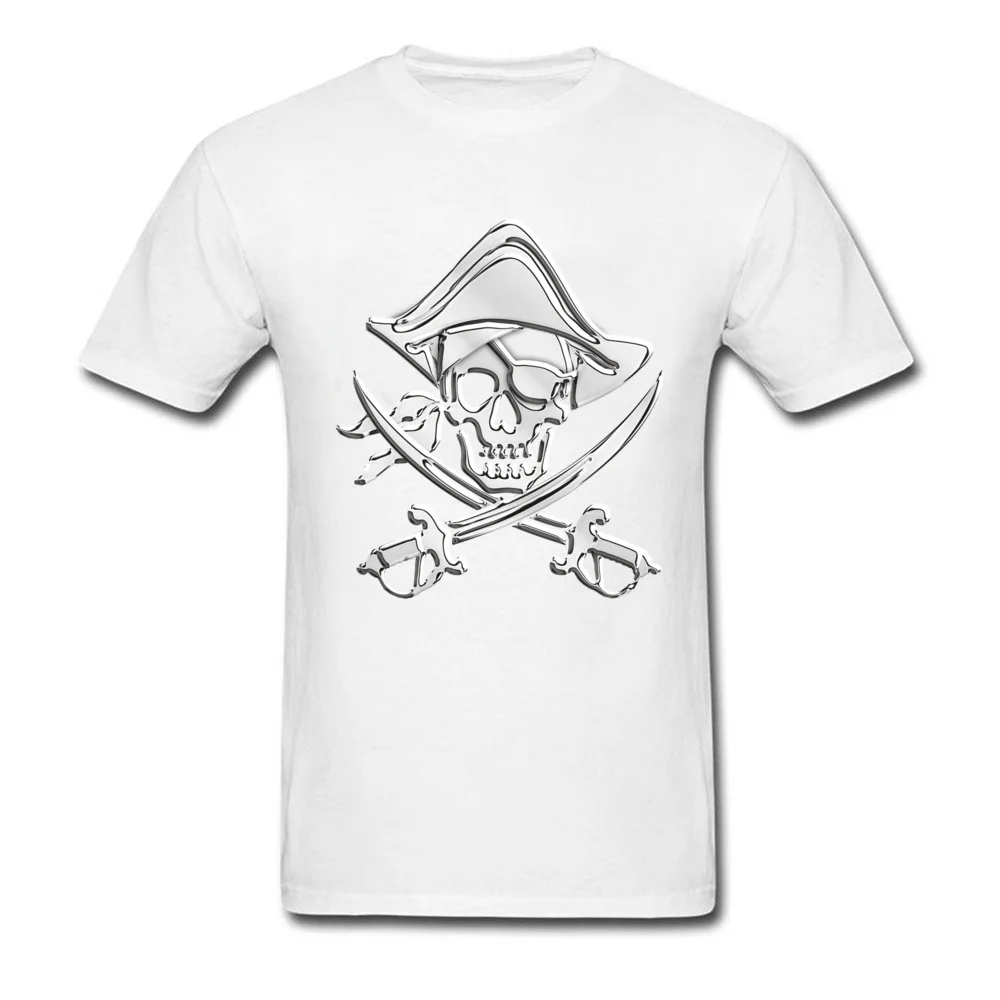 Custom Chrome Like Pirate Crossbones Man Top T-shirts Newest Summer/Autumn Tops & Tees Round Neck 100% Cotton Fabric Tee Shirt Chrome Like Pirate Crossbones white