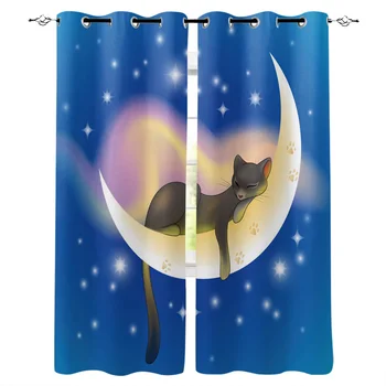

Moon Cat Window Curtains Living Room Curtain Home Decor