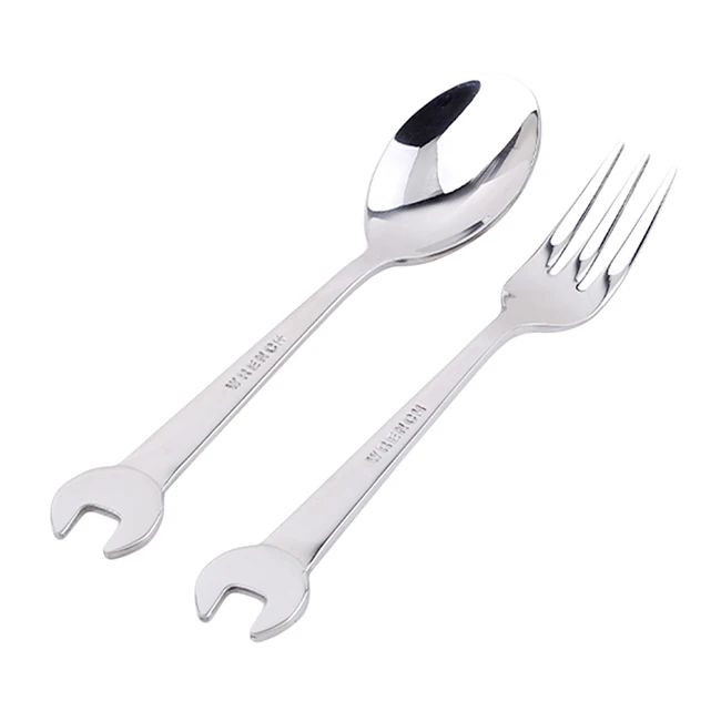 Новые креативные ложки в форме гаечного ключа и вилки из нержавеющей стали, десертные кофейные чайные ложки, лопата, посуда - Цвет: style3  spoon fork