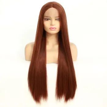 

Brown Long Straight Synthetic 13*3 Inch Lace Front Wig Middle Parting Natural Hairline Heat Resistant Fiber Hair For White Women