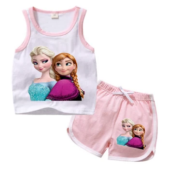 

Kids clothes Girls Elsa And Anna Clothing Sets Summer Baby Girls Clothes Boys T-Shirt+shorts 2Pcs Children Clothes Suits