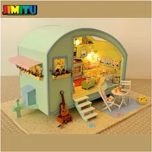 JIMITU Cuteroom DIY деревянный кукольный домик Миниатюрный комплект для кукольного дома светодиодный+ музыка+ Голосовое управление комплекты ручной работы туристический фургон для девочек