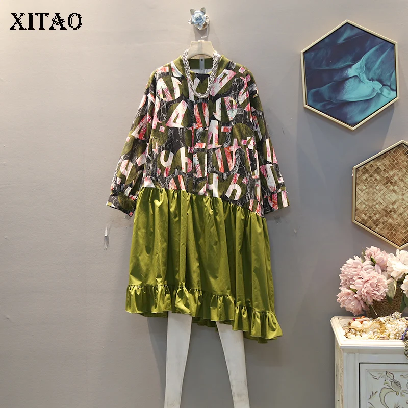 XITAO, винтажное плиссированное платье с рюшами, женское, модное, элегантное, богиня веер,, весенний пуловер с буквами, лоскутное, повседневное платье, XJ2998