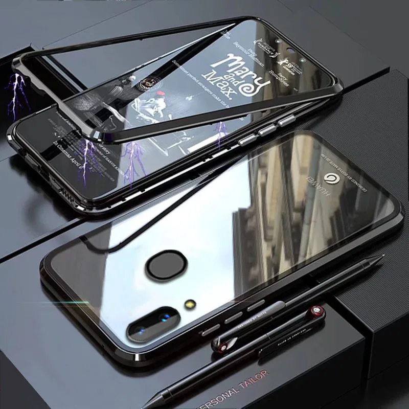 

YonLinTan Coque cover Case For Samsung galaxy A40 S A40S Metal magnetic Frame adsorption tempered glass cases