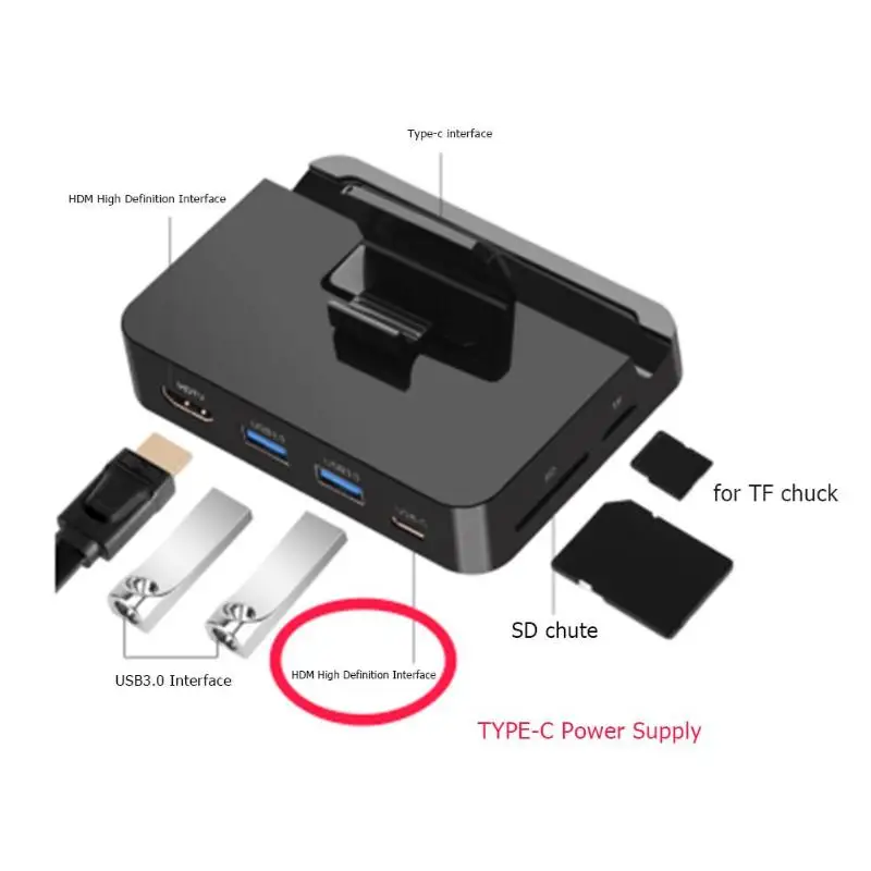 Мульти порты 4K type-C HDMI 2 USB3.0 карты памяти TF 6 в 1 USB-C зарядное устройство отличное ABS пластик длительный прочный сплиттер