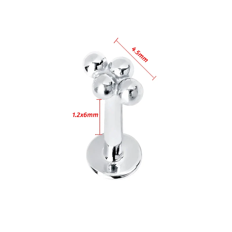 1Pc 16G 6/8mm Internally Threaded Prong Stud Nose Labret Stud Ear Tragus Cartilage Earring Lip Ring Piercing Jewelry Titanium 
