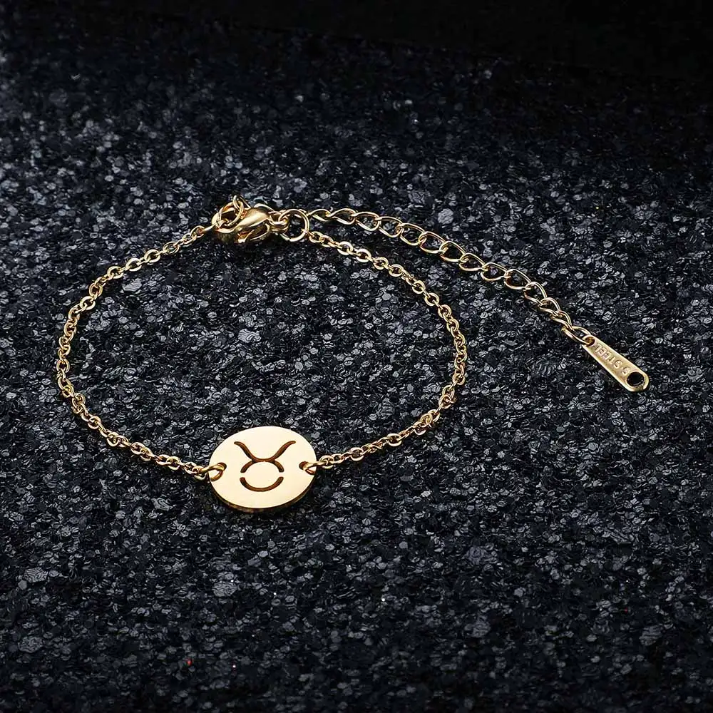 12 Constellation Zodiac Charm Bracelet for Women Female Stainless Steel High Polish Charms Bracelets - Окраска металла: JN010-2