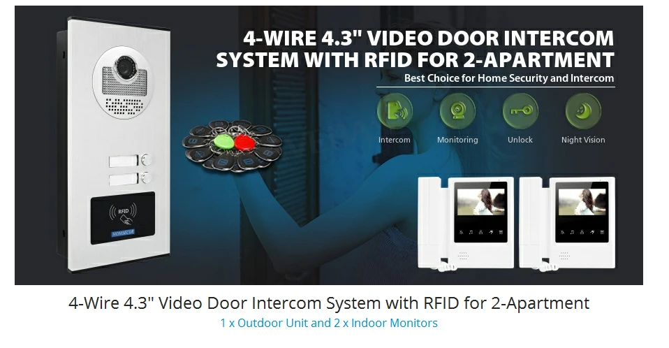 HOMSECUR 4," видео домофон 680TVLine камера ИК ночного видения RFID брелок Разблокировка для 2 квартиры XC111-2+ XM405