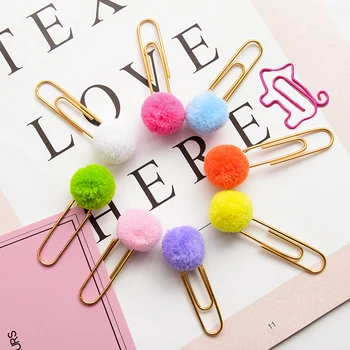 

10pcs Cute Pig Paper Clip Kawaii Metal Bookmark Color Hair-Ball Bookmark Planner Paper Clip For Book Stationery School Office